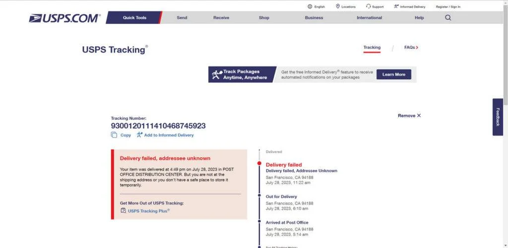 USPS Package #938942521 Failure Notice of Delivery Scam Explained 4 USPS Scam 2