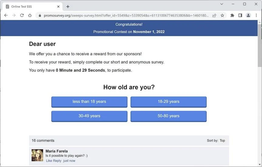 Image: Promosurvey.org Fake Survey