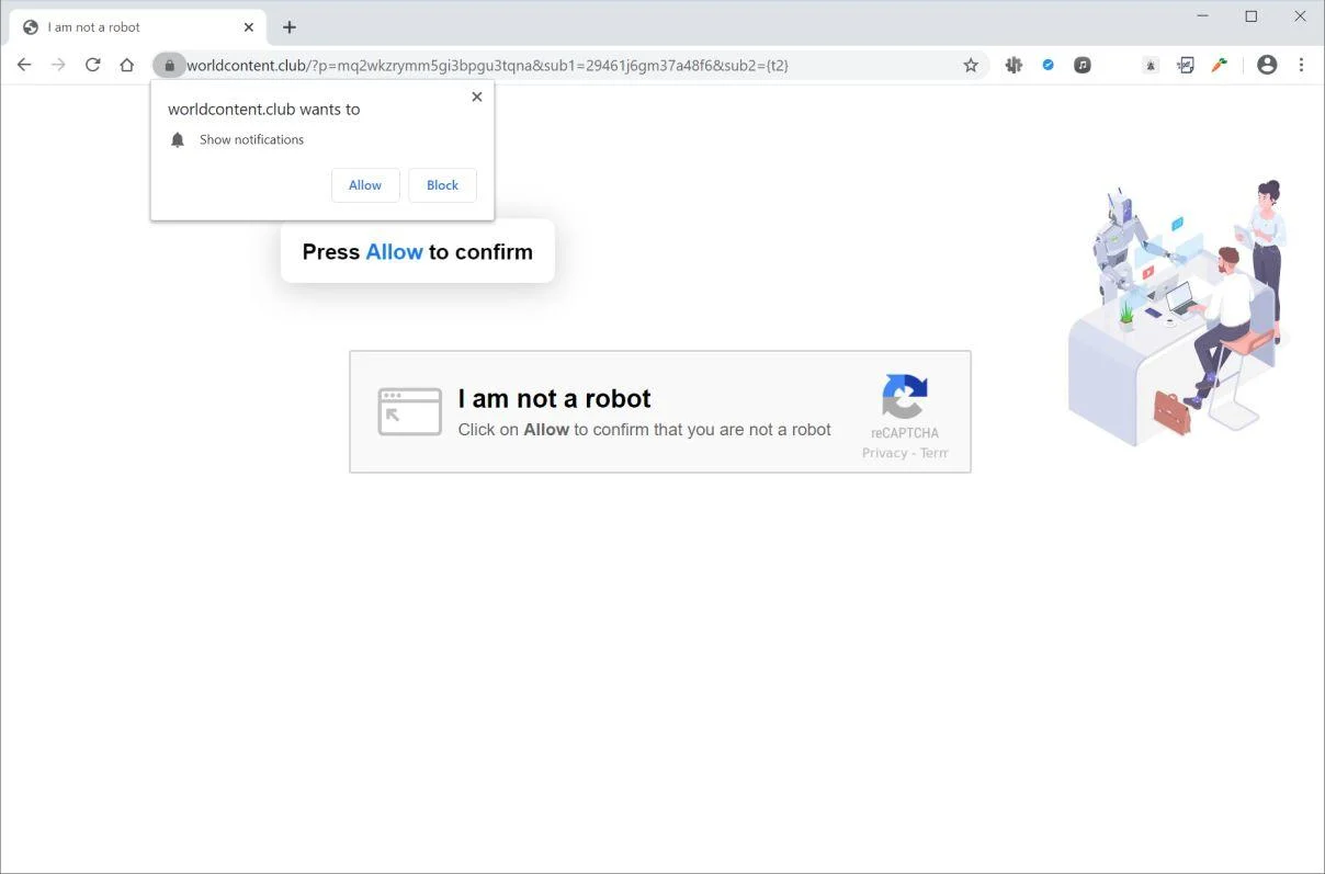 Remove Worldcontent.club pop-up ads (Virus Removal Guide) 1 Image: Chrome browser is redirected to Worldcontent.club