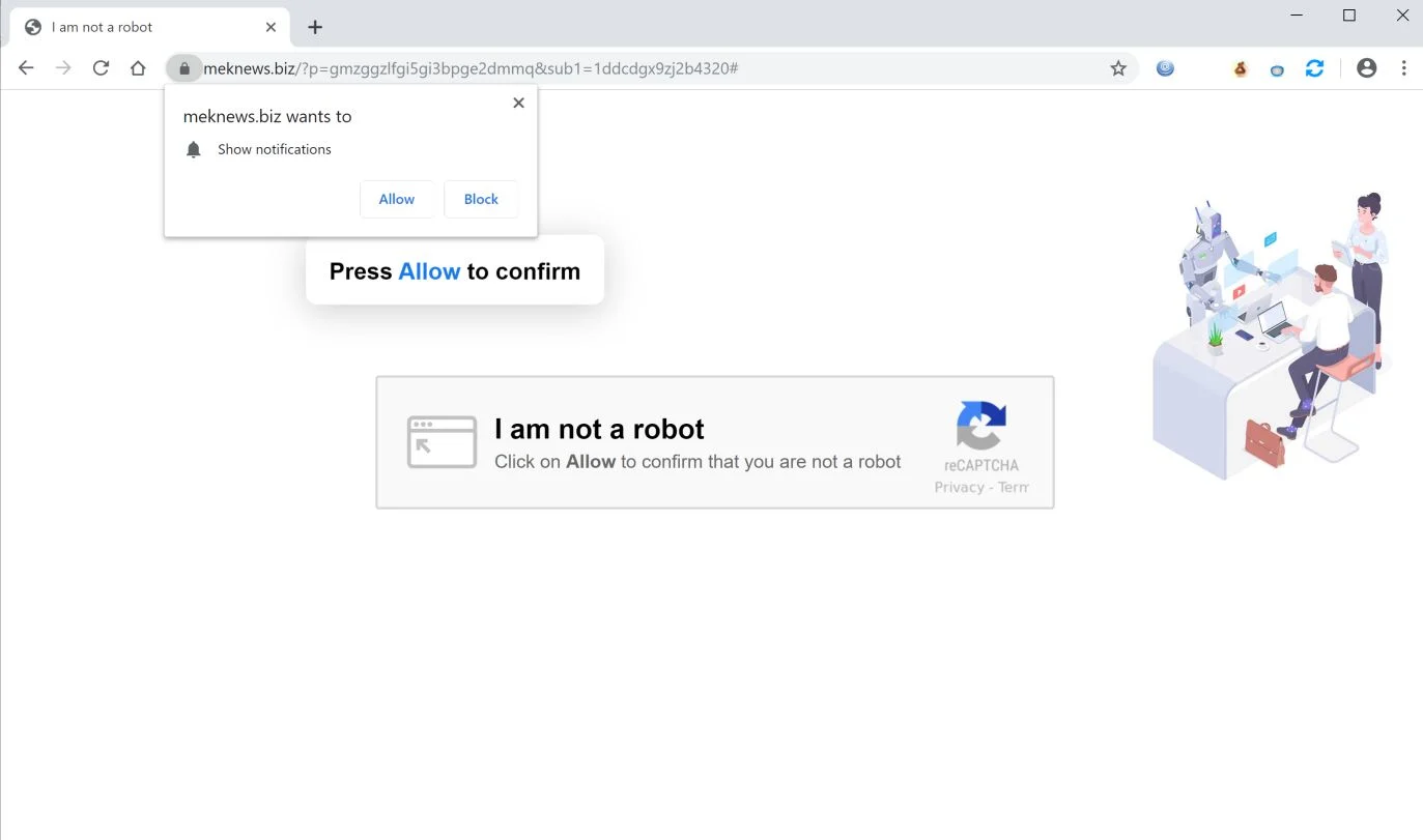 Image: Chrome browser is redirected to Meknews.biz