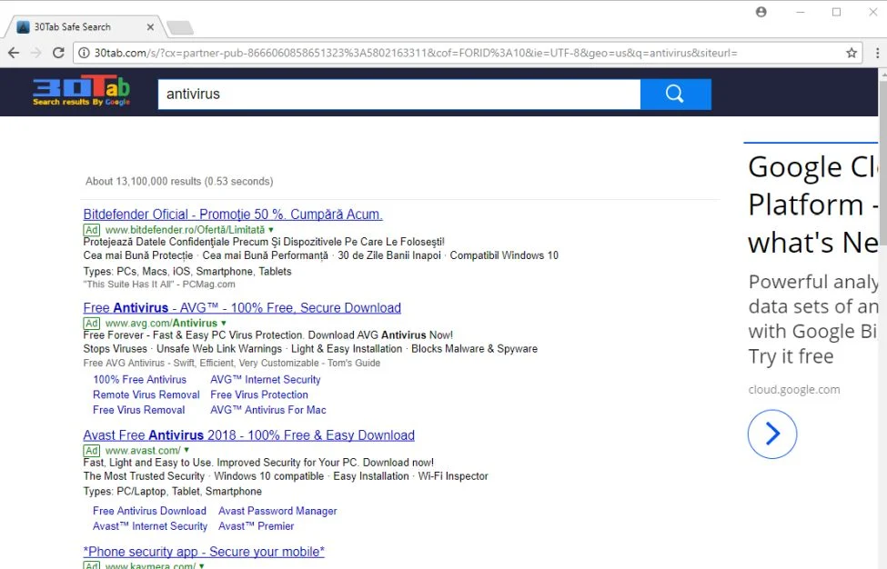 30Tab Safe Search redirect virus