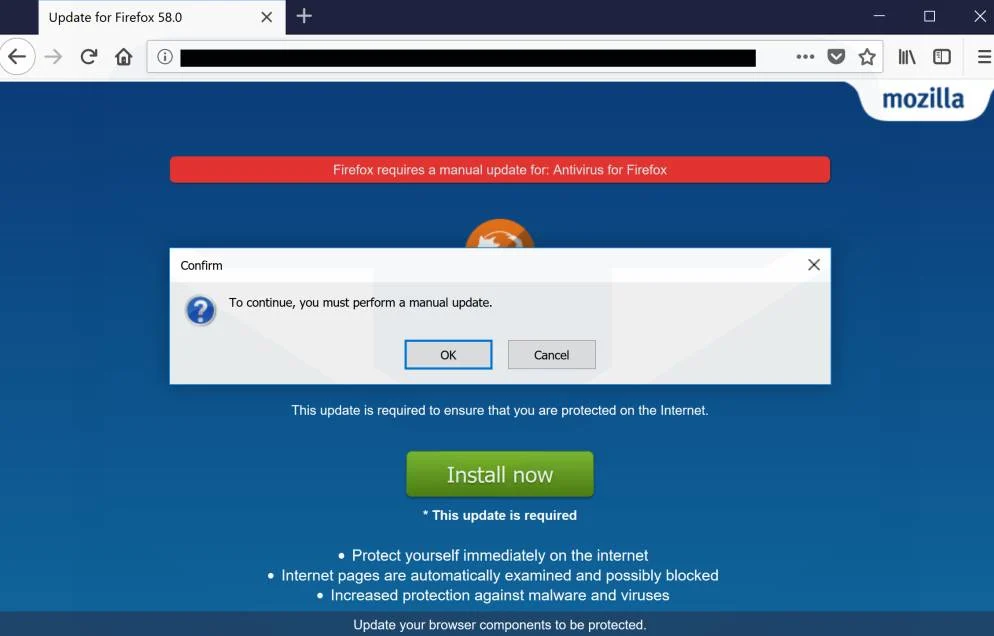 To continue, you must perform a manual update Firefox Scam Virus