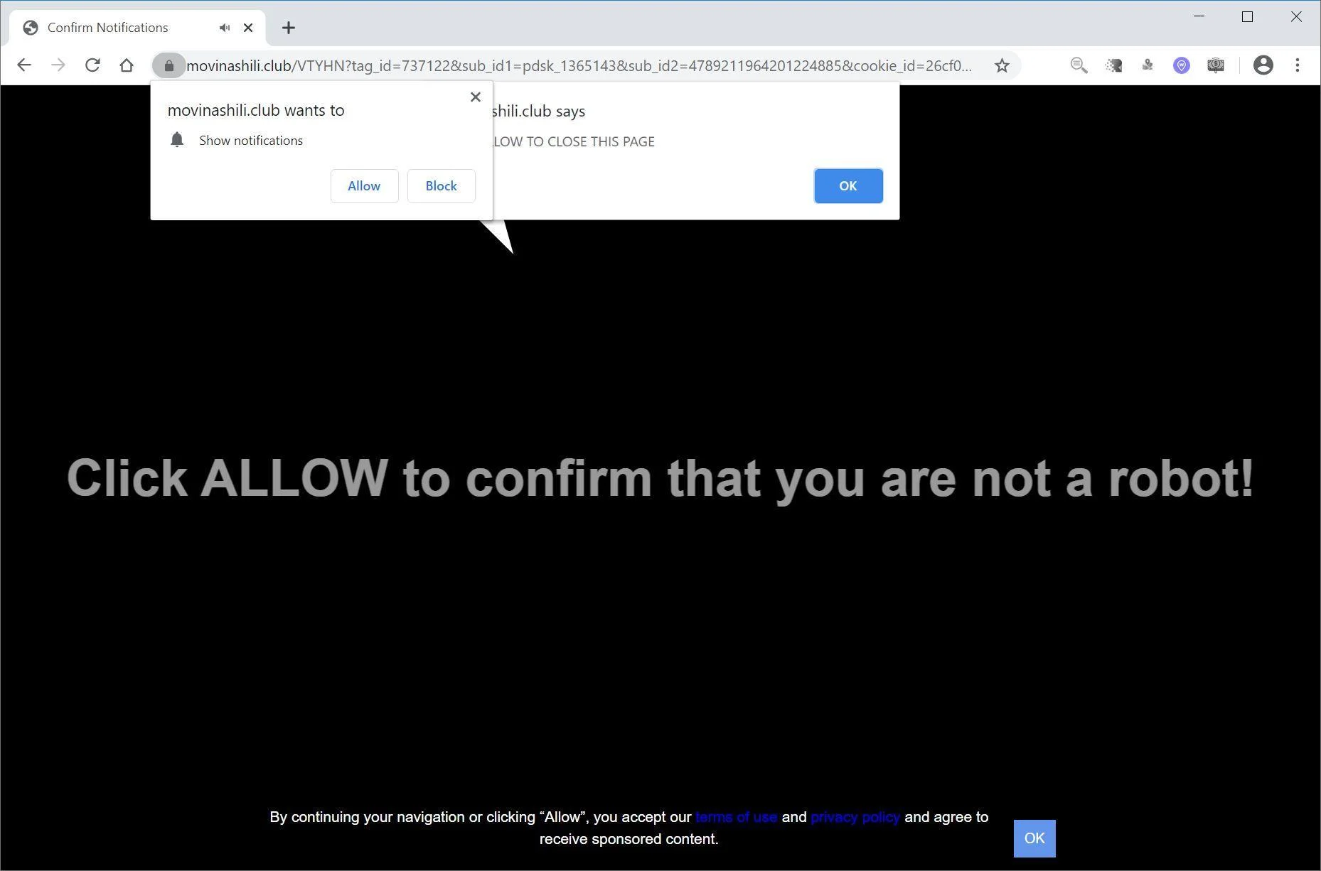 Image: Chrome browser is redirected to Movinashili.club