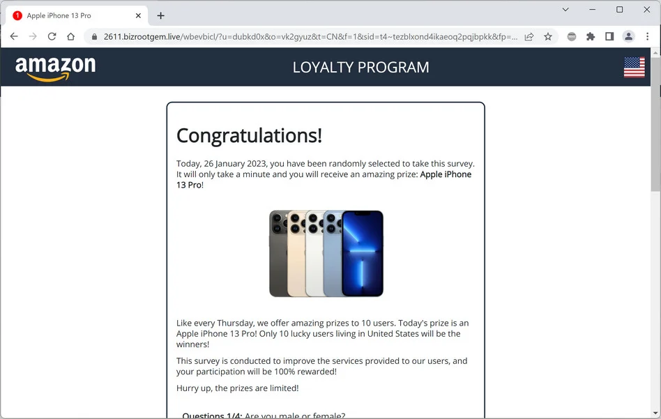 Image: Bizrootgem.live Survey Scam
