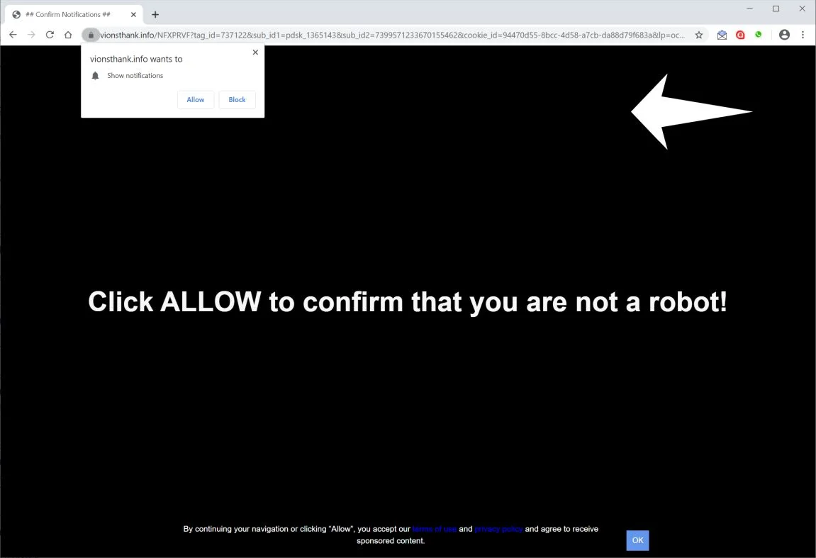 How to remove Vionsthank.info pop-up ads (Virus Removal Guide) 1 Image: Chrome browser is redirected to Vionsthank.info