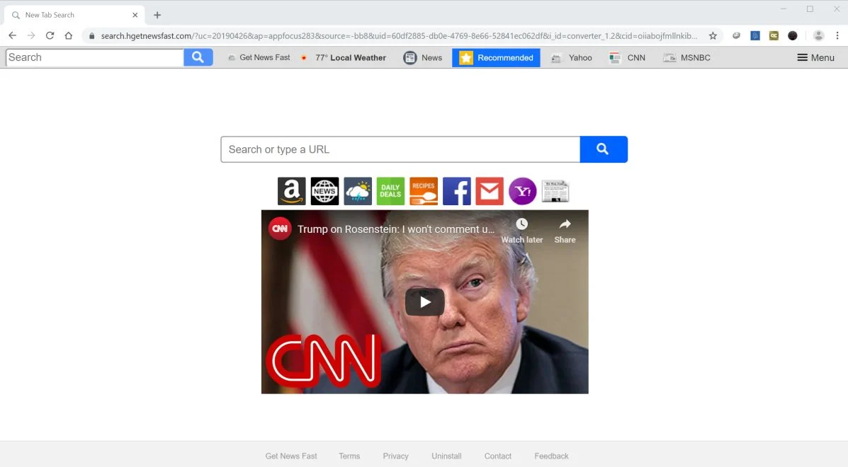 Image: Chrome browser is redirected to the search.hgetnewsfast.com site