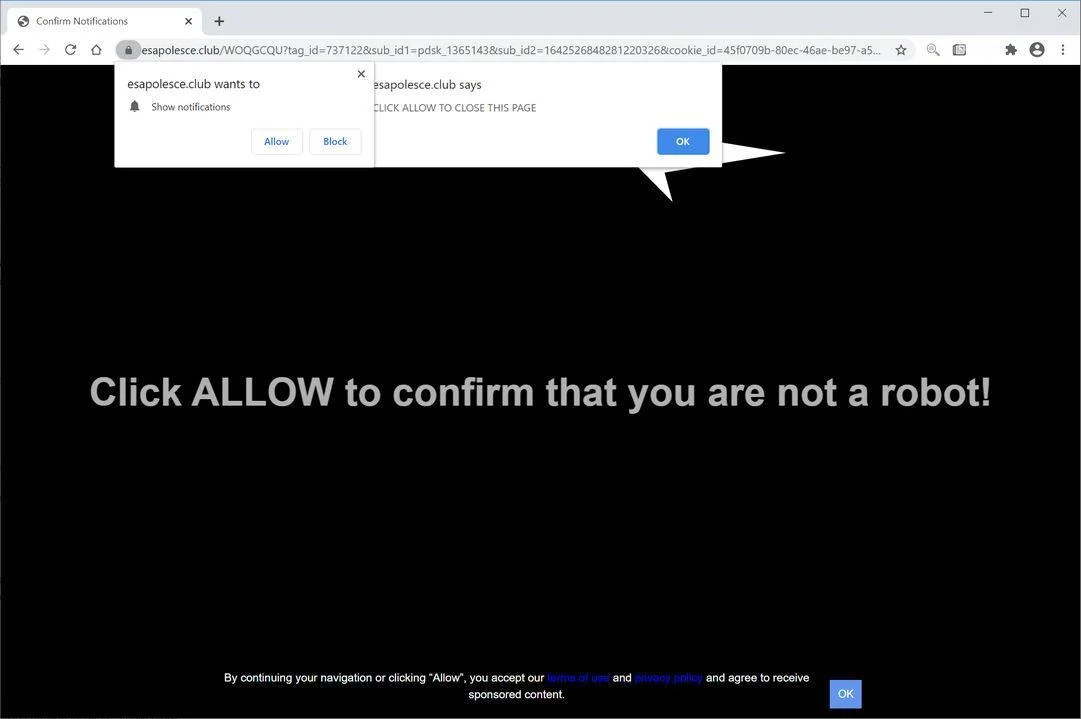 Remove Esapolesce.club pop-up ads (Virus Removal Guide) 1 Image: Chrome browser is redirected to Esapolesce.club
