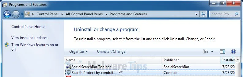 [Image: Uninstall Social Search Toolbar from Windows]