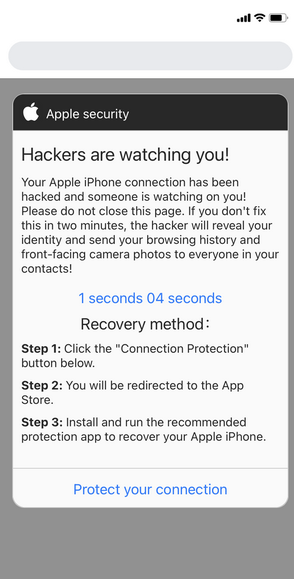 Don't Call! Beware the "Apple Firewall Security Center" Pop-up Scam 1 Image: Your Apple iPhone Connection Has Been Hacked Pop-up Ads Scam