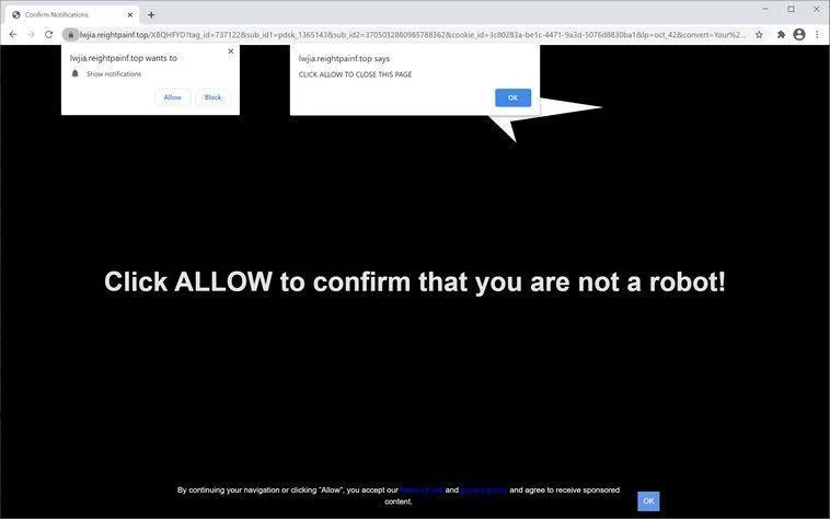 Remove Reightpainf.top pop-up ads (Virus Removal Guide) 1 Image: Chrome browser is redirected to Reightpainf.top