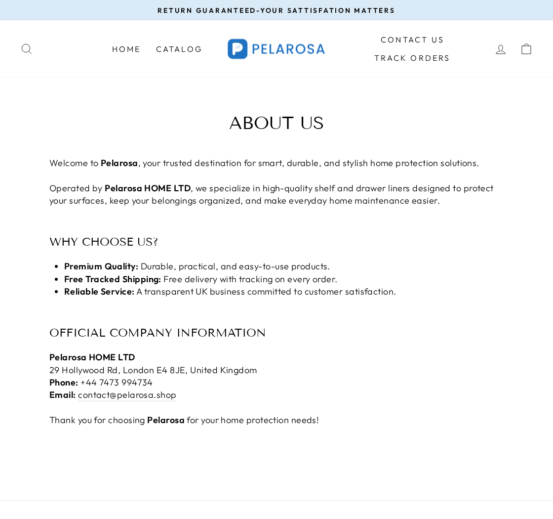 Pelarosa EXPOSED: UK Company Questions, Shed Deals and Costly Buyer Risks 2 Pelarosa About Us page naming Pelarosa HOME LTD and describing shelf and drawer liners