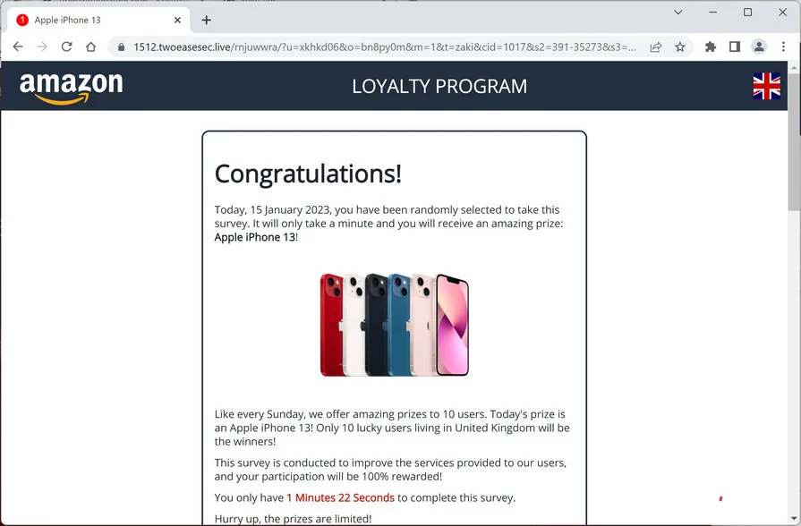Image: Twoeasesec.live Fake Amazon Survey