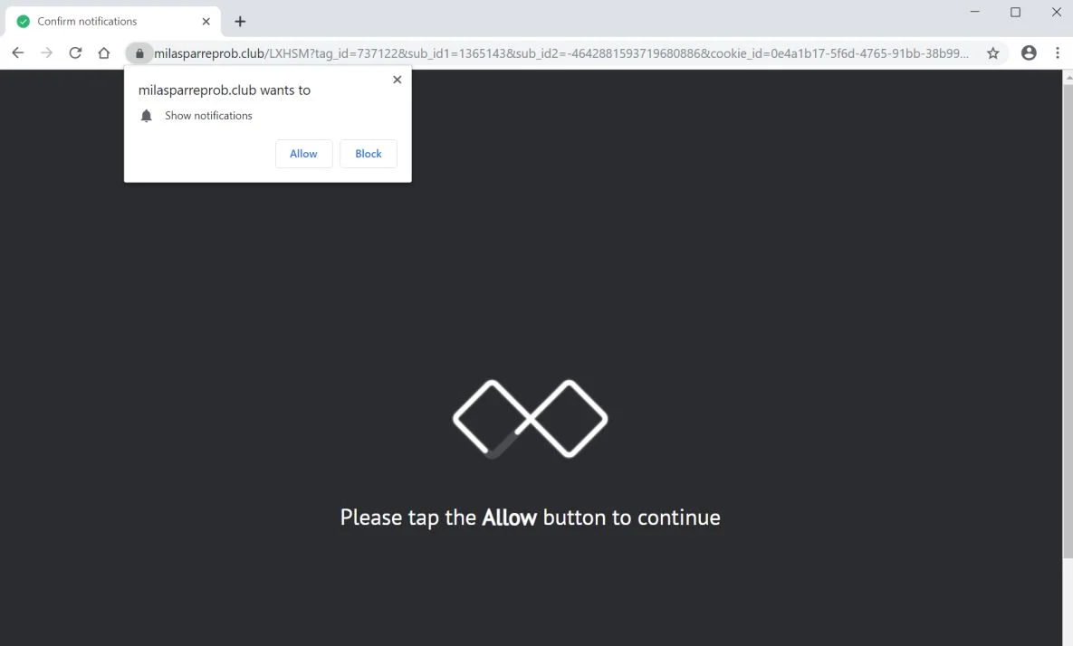 Remove Milasparreprob.club pop-up ads (Virus Removal Guide) 1 Image: Chrome browser is redirected to the Milasparreprob.club site