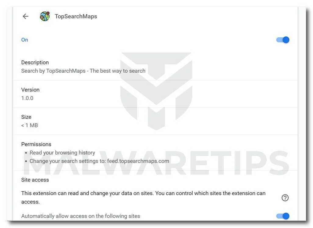 Remove TopSearchMaps browser hijacker (Virus Removal Guide) 1 Image: TopSearchMaps Chrome Extension