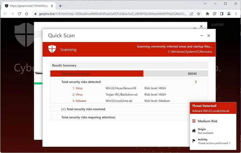 Image: Gerpins.live Fake Antivirus Scan