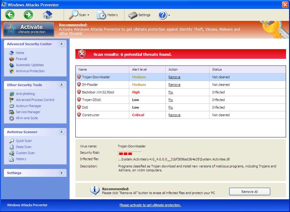 [Image: Windows Attacks Preventor scan]