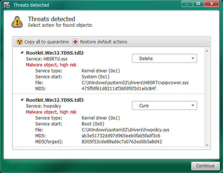 Kaspersky TDSSKiller results